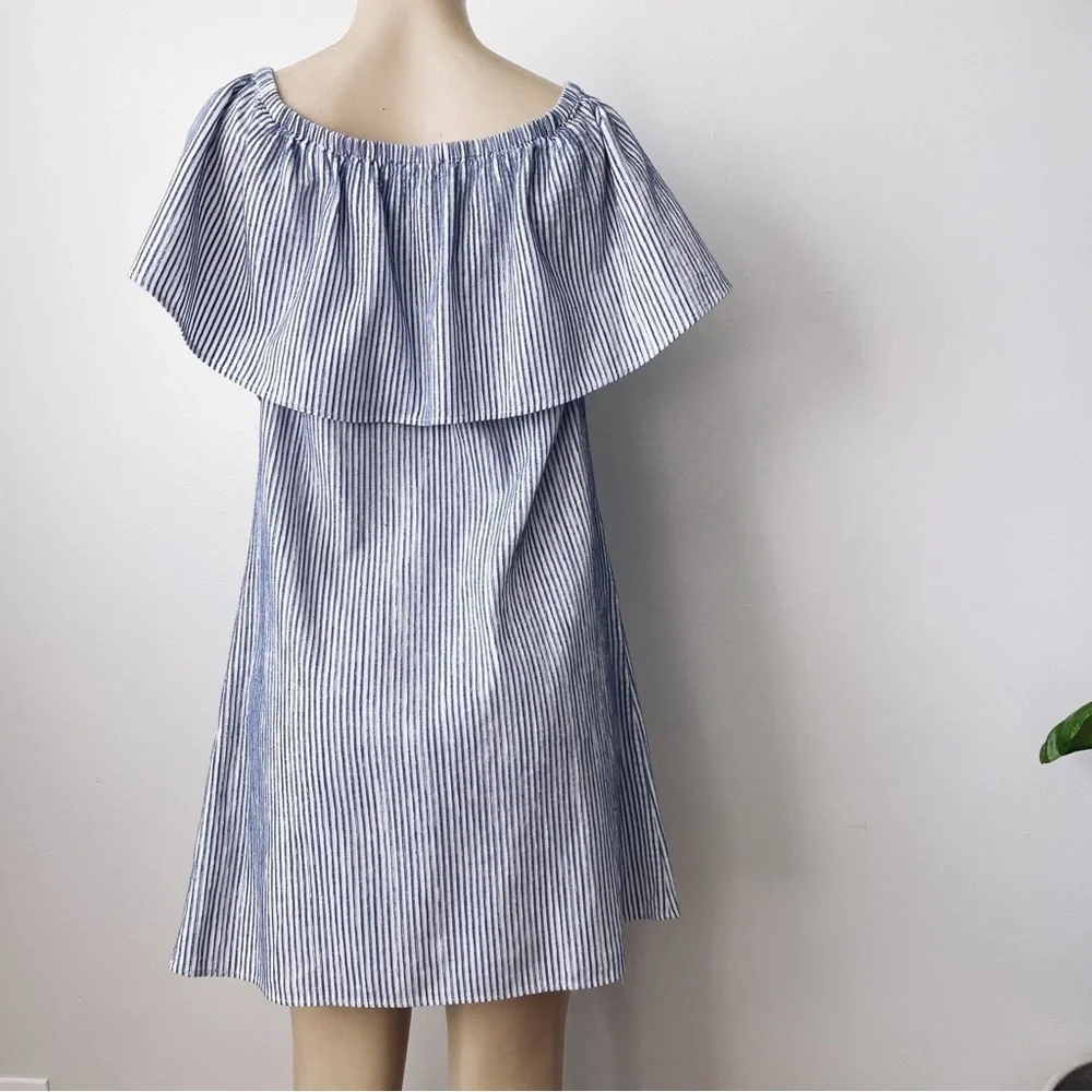 J.crew Striped Blue & White Off shoulder Dress boho Beachy Leisure relaxed Fit